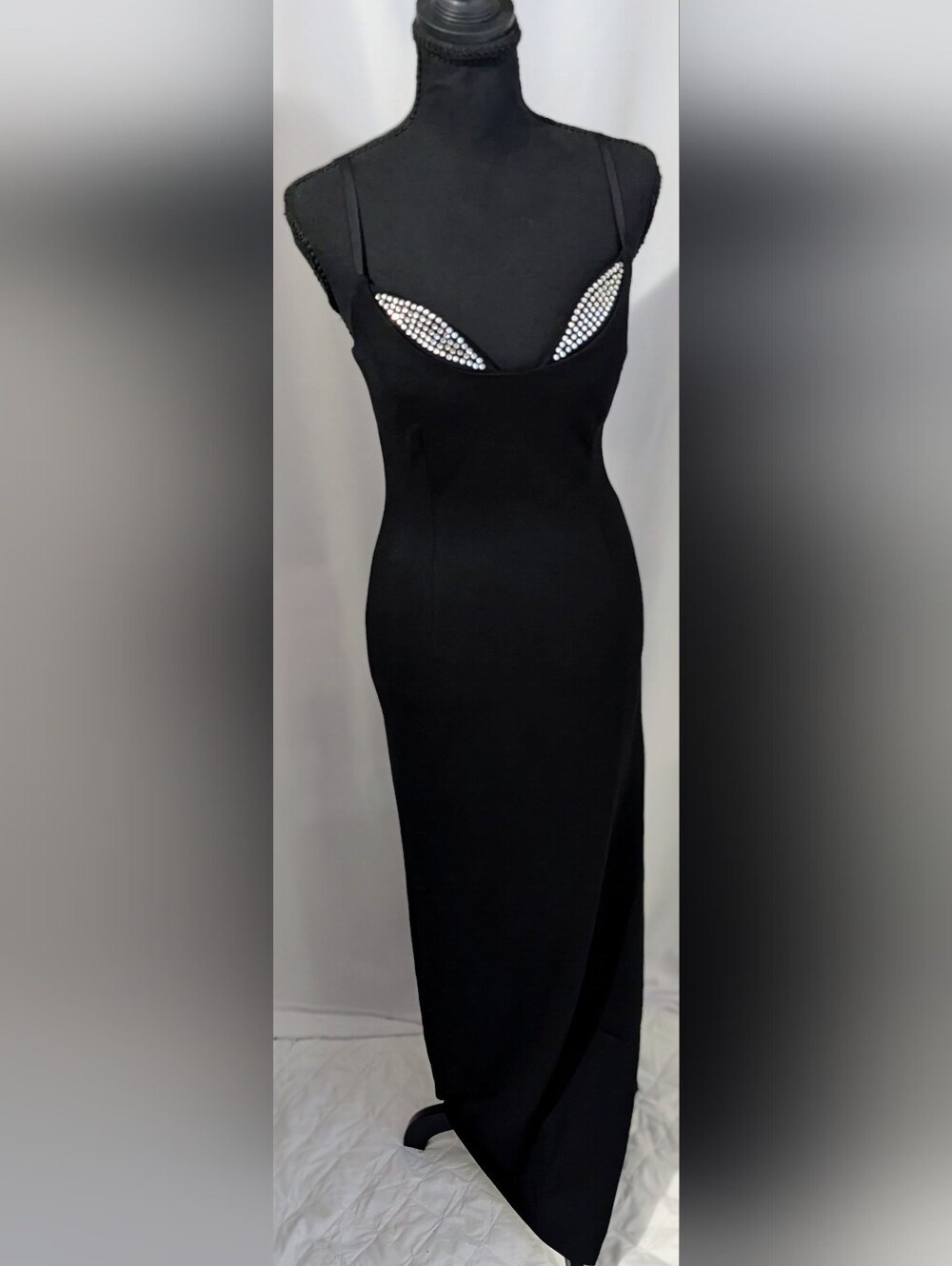 Good American Rhinestone Trim Ponte Gown Black NWT Size S